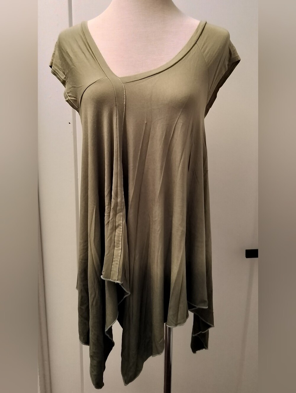 Women's Olive Draped Asymmetrical Top